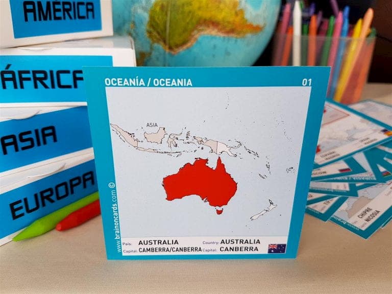 Países y capitales de Oceanía. Cartas para estudiar y memorizar ¡aprende jugando! con mapas. Australia