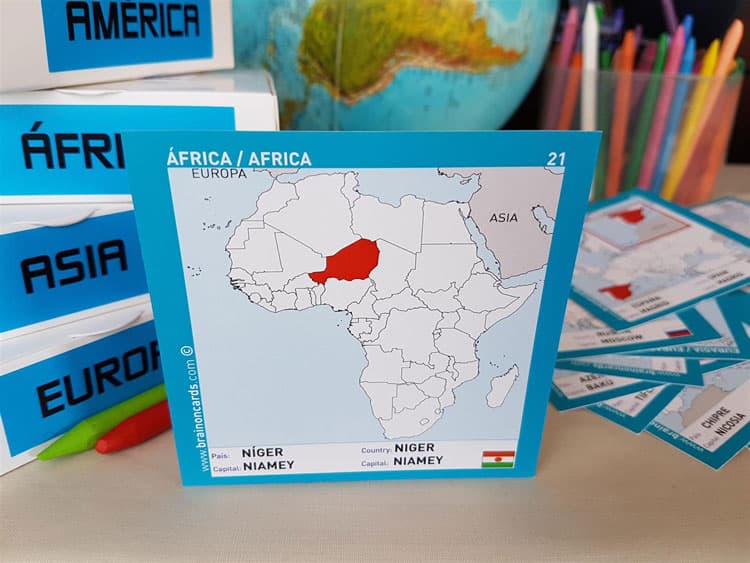 Países y capitales de Africa. Cartas para estudiar y memorizar ¡aprende jugando! con mapas. Níger