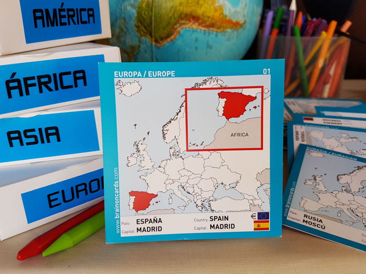 Países y capitales de Europa. Cartas para estudiar y memorizar ¡aprende jugando! con mapas. España