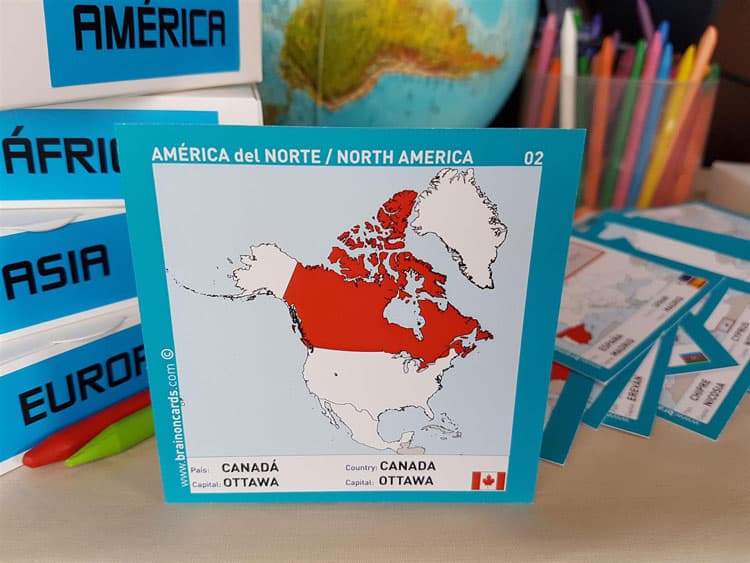 Países y capitales de América. Cartas para estudiar y memorizar ¡aprende jugando! con mapas. Canadá