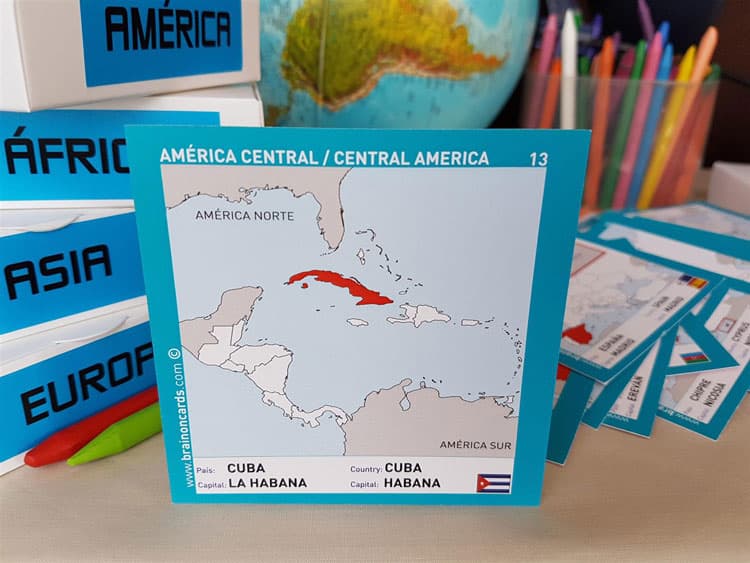 Países y capitales de América. Cartas para estudiar y memorizar ¡aprende jugando! con mapas. Cuba